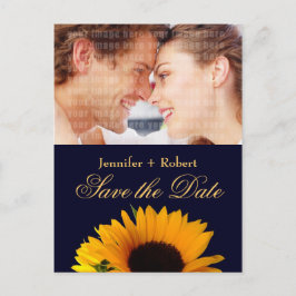 Vrolijke Navy Blue Zonnebloem Save the Date Aankondigingskaart