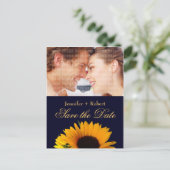 Vrolijke Navy Blue Zonnebloem Save the Date Aankondigingskaart (Staand voorkant)