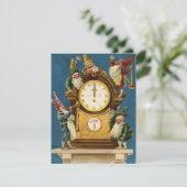  vrolijke nieuwjaarsgnomen op klok feestdagenkaart (Staand voorkant)