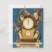 vrolijke nieuwjaarsgnomen op klok feestdagenkaart (Voorkant)