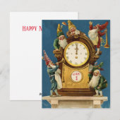  vrolijke nieuwjaarsgnomen op klok feestdagenkaart (Voorkant / Achterkant)
