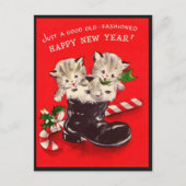  vrolijke nieuwjaarskatten in een laars briefkaart (Voorkant)