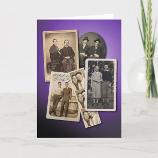 Vrolijke notakaarten met knappe vintage portretten kaart