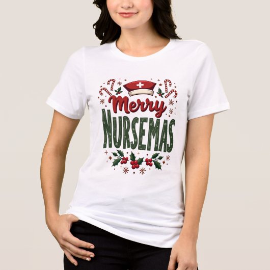 Vrolijke Nursemas Gezellig Kerstcadeau voor Verple Tri-Blend Shirt (Voorkant)