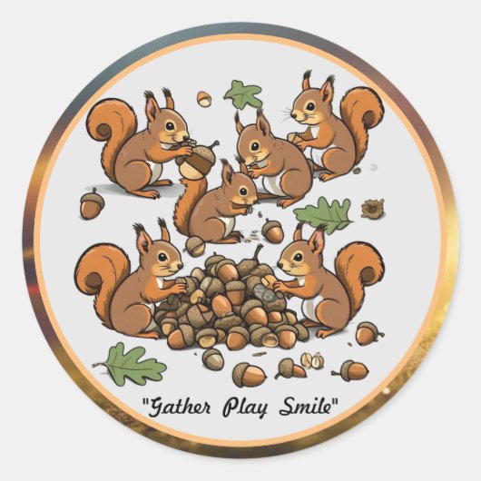"Vrolijke Nut Gathering Eekhoorns" Ronde Sticker (Voorkant)