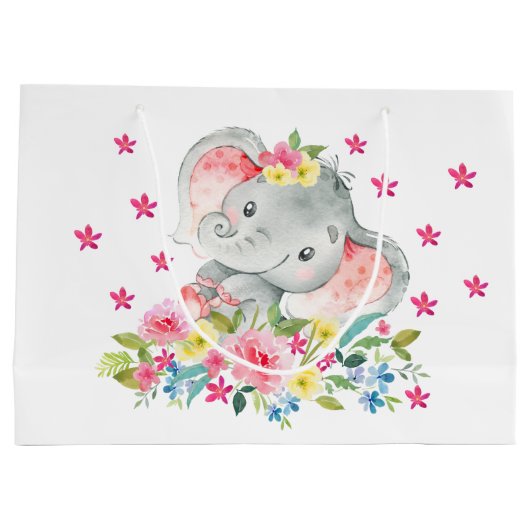 Vrolijke olifant Baby shower geschenktas Groot Cadeauzakje (Achterkant)