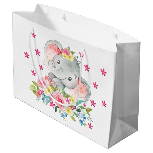 Vrolijke olifant Baby shower geschenktas Groot Cadeauzakje (Achterkant Gekanteld)