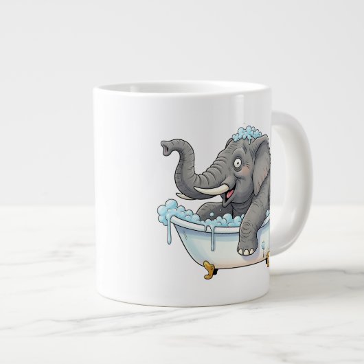 Vrolijke olifant die een bubbelbad neemt grote koffiekop (Voorkant rechts)