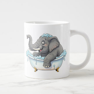 Vrolijke olifant die een bubbelbad neemt grote koffiekop