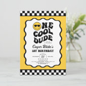 Vrolijke One Cool Dude Boy 1e verjaardagsfeestje Kaart (Staand voorkant)