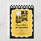 Vrolijke One Happy Dude Boy 1st Birthday Party Kaart (Voorkant)