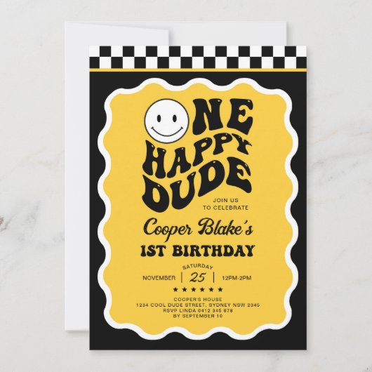 Vrolijke One Happy Dude Boy 1st Birthday Party Kaart (Voorkant)