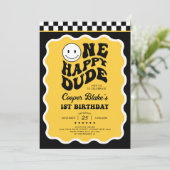 Vrolijke One Happy Dude Boy 1st Birthday Party Kaart (Staand voorkant)