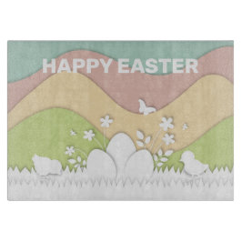 Vrolijke oosterkuikens en ei-pastelkleuren snijplank