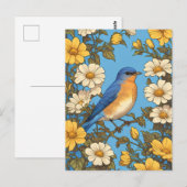 Vrolijke Oosterse Blauwvogel Gele en Witte Bloemen Briefkaart (Voorkant / Achterkant)