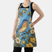 Vrolijke Oosterse Blauwvogel Gele en Witte Bloemen Schort (Insitu)