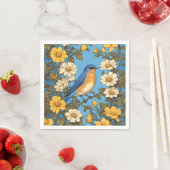 Vrolijke Oosterse Blauwvogel Gele en Witte Bloemen Servet (Insitu)