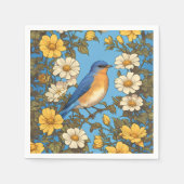 Vrolijke Oosterse Blauwvogel Gele en Witte Bloemen Servet (Voorkant)