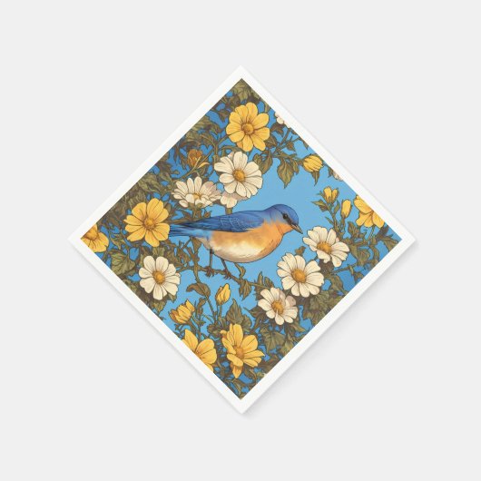 Vrolijke Oosterse Blauwvogel Gele en Witte Bloemen Servet (Hoek)