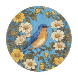 Vrolijke Oosterse Blauwvogel Gele en Witte Bloemen Snijplank