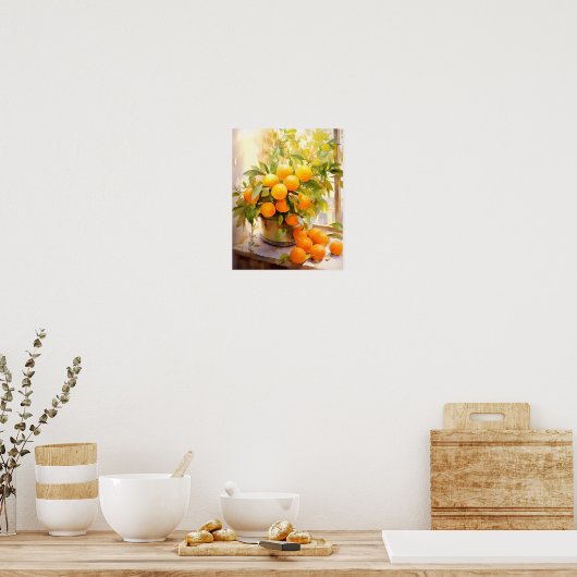 Vrolijke Oranje Boom in Pot Poster (Keuken)