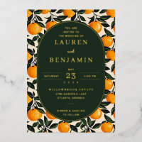 Vrolijke Oranje Botanische Trouwuitnodiging
