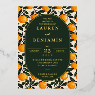 Vrolijke Oranje Botanische Trouwuitnodiging Folie Uitnodiging