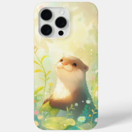 Vrolijke Otter in een regenachtig bloemenwonderlan iPhone 15 Pro Max Hoesje