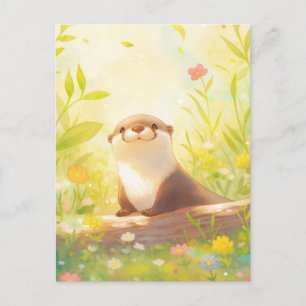 Vrolijke Otter in Zonnige Lentewiese Briefkaart