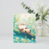 Vrolijke Otter op Bemoste Rivierstam Briefkaart (Staand voorkant)