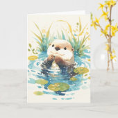 Vrolijke otter tussen Lily Pads Kaart (Gele Bloem)