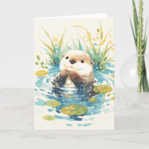 Vrolijke Otter Tussen Waterlelies Kaart