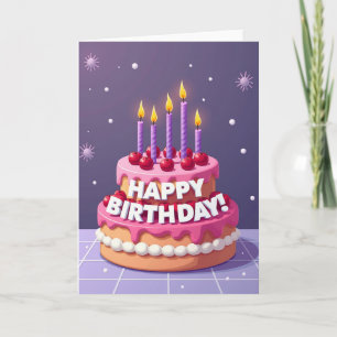 Vrolijke Paarse Cake Kaart