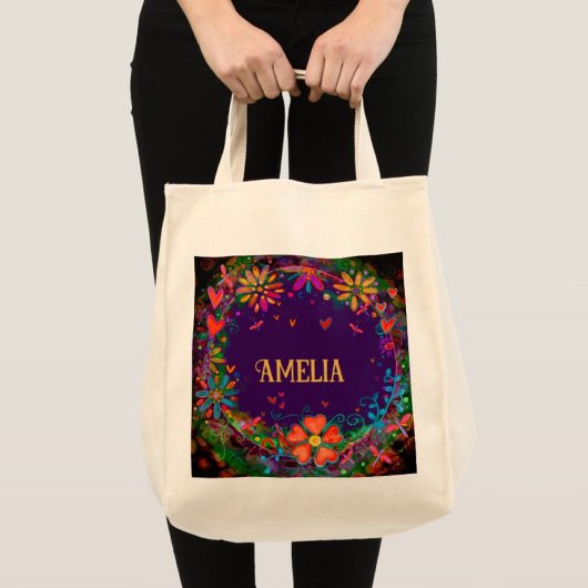 Vrolijke Paarse Floral Inspirivity Canvas tas
