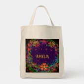 Vrolijke Paarse Floral Inspirivity Canvas tas (Achterkant)