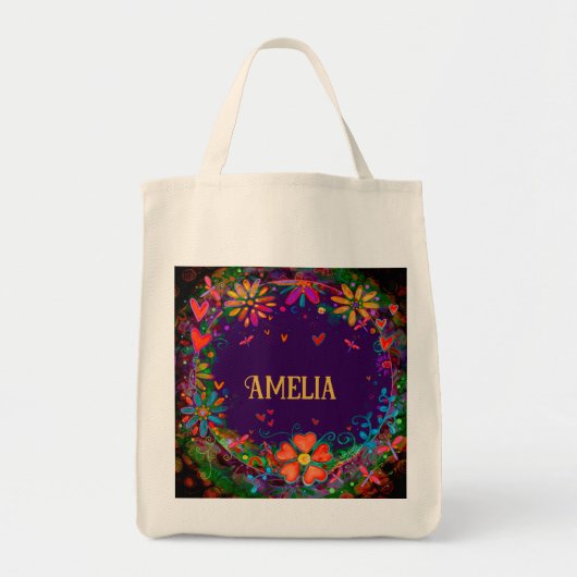 Vrolijke Paarse Floral Inspirivity Canvas tas (Voorkant)