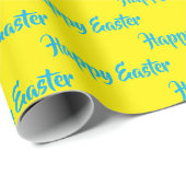 Vrolijke paasblauwe tekst op geel cadeaupapier (Rol Hoek)