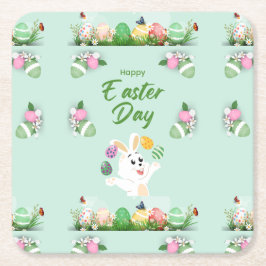 Vrolijke paasdag - grappige Bunny en paashaas Kartonnen Onderzetters