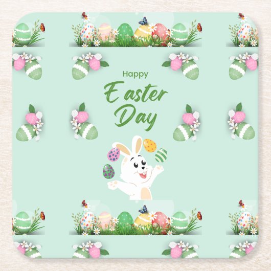 Vrolijke paasdag - grappige Bunny en paashaas Kartonnen Onderzetters (Voorkant)