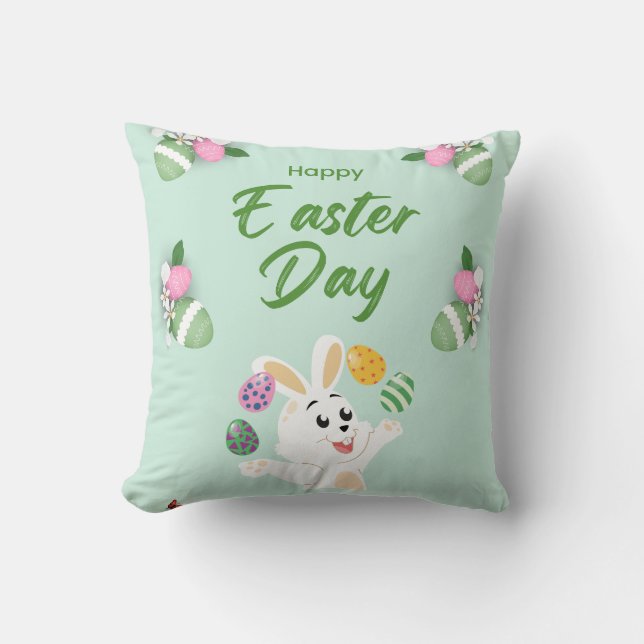 Vrolijke paasdag - grappige Bunny en paashaas Kussen (Voorkant)