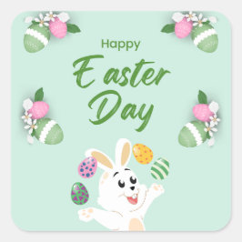 Vrolijke paasdag - grappige Bunny en paashaas Vierkante Sticker