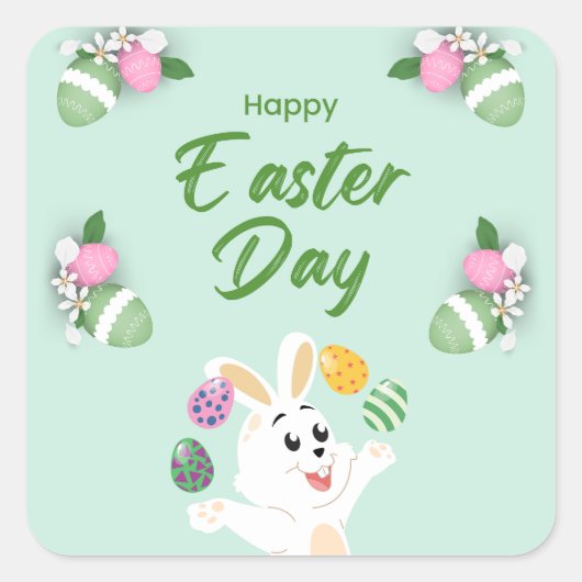 Vrolijke paasdag - grappige Bunny en paashaas Vierkante Sticker (Voorkant)