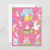 Vrolijke paasdag - Pattern Funny Bunny and Eggs Briefkaart (Voorkant / Achterkant)