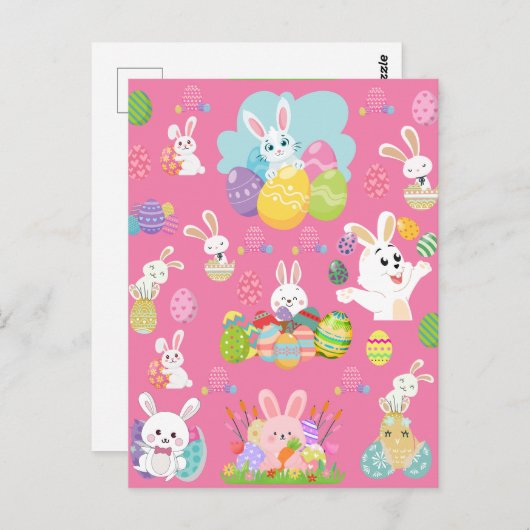 Vrolijke paasdag - Pattern Funny Bunny and Eggs Briefkaart (Voorkant / Achterkant)