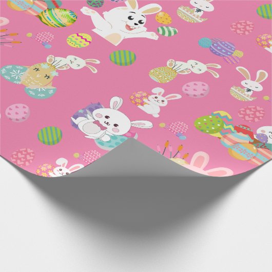 Vrolijke paasdag - Pattern Funny Bunny and Eggs Cadeaupapier (Hoek)