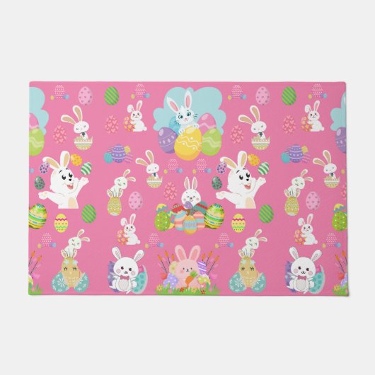 Vrolijke paasdag - Pattern Funny Bunny and Eggs Deurmat (Voorkant)