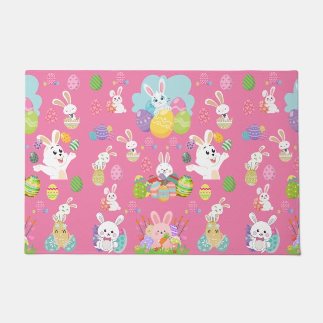 Vrolijke paasdag - Pattern Funny Bunny and Eggs Deurmat (Voorkant)