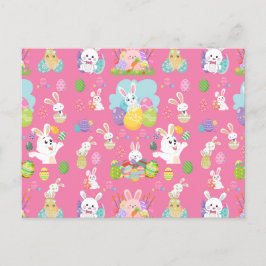 Vrolijke paasdag - Pattern Funny Bunny and Eggs Feestdagenkaart