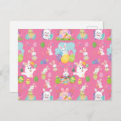 Vrolijke paasdag - Pattern Funny Bunny and Eggs Feestdagenkaart (Voorkant / Achterkant)
