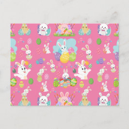 Vrolijke paasdag - Pattern Funny Bunny and Eggs Feestdagenkaart